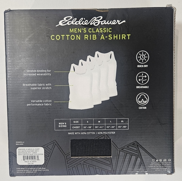 Eddie Bauer Tank Tops Mens Large 4 Pack A-shirt Classic Cotton Ribbed Breathable - Picture 3 of 7